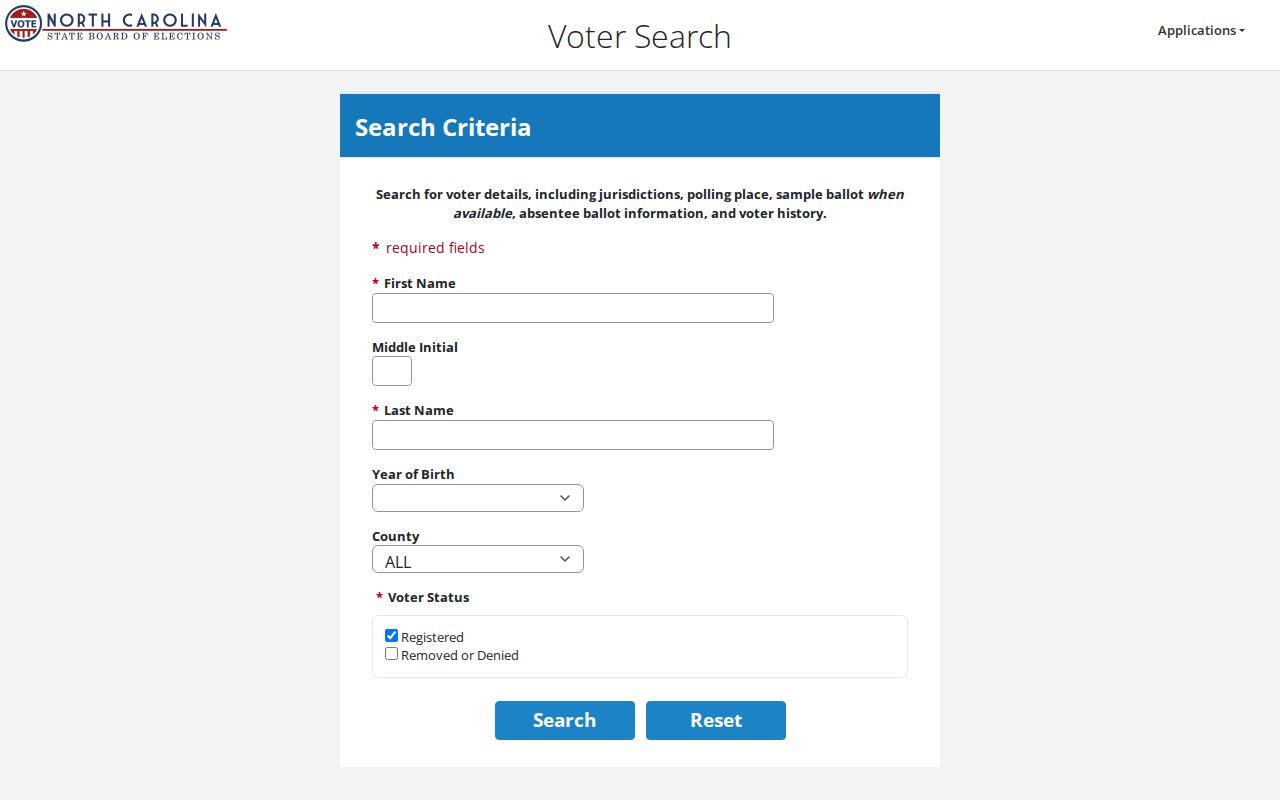 Thomasville residents directory North Carolina voter lookup search fields
