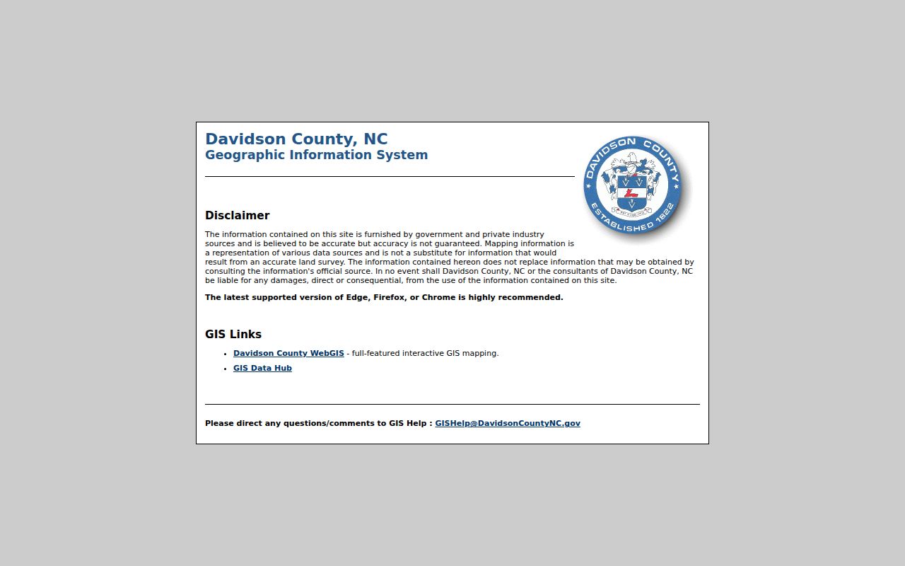 Thomasville neighbors Davidson County WebGIS accuracy disclaimer
