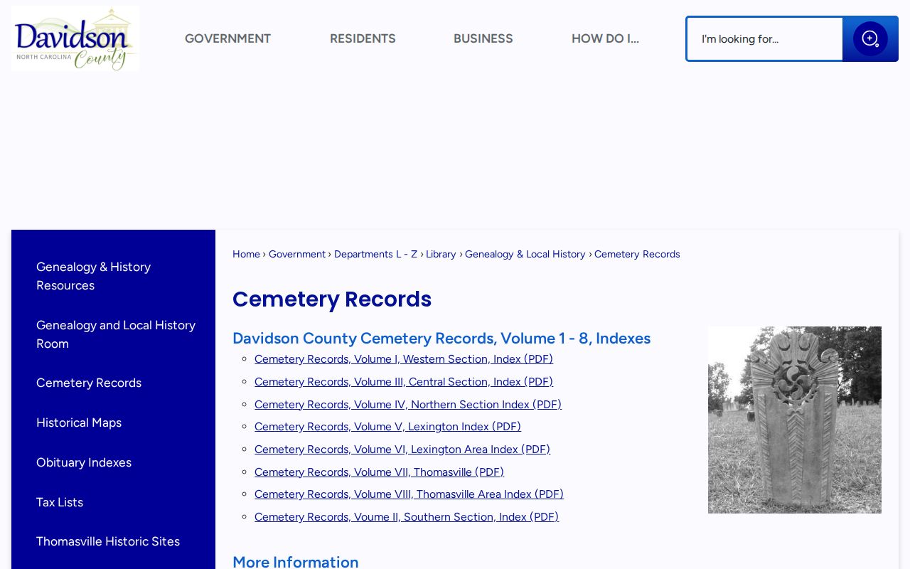 Thomasville previous residents cemetery index research