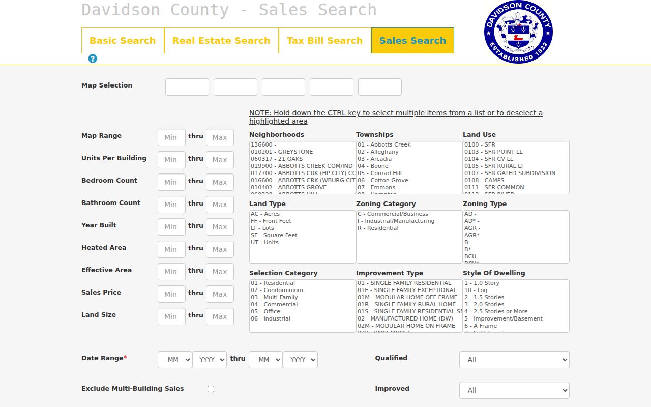 Thomasville street directory Davidson County sales search controls