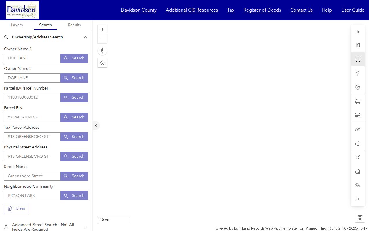 Thomasville ZIP code directory Davidson County WebGIS parcel search